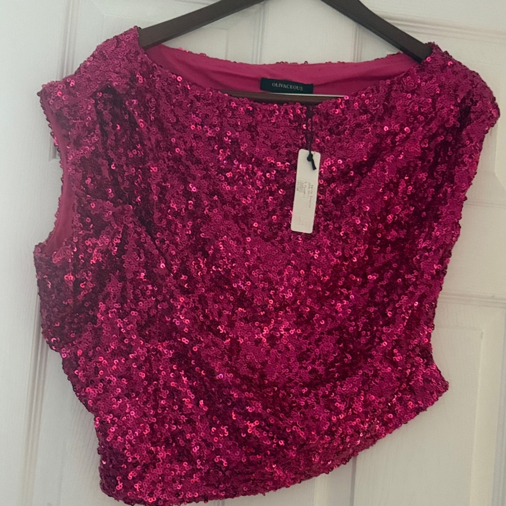 Olivaceous Pink Sequin Sleeveless Top